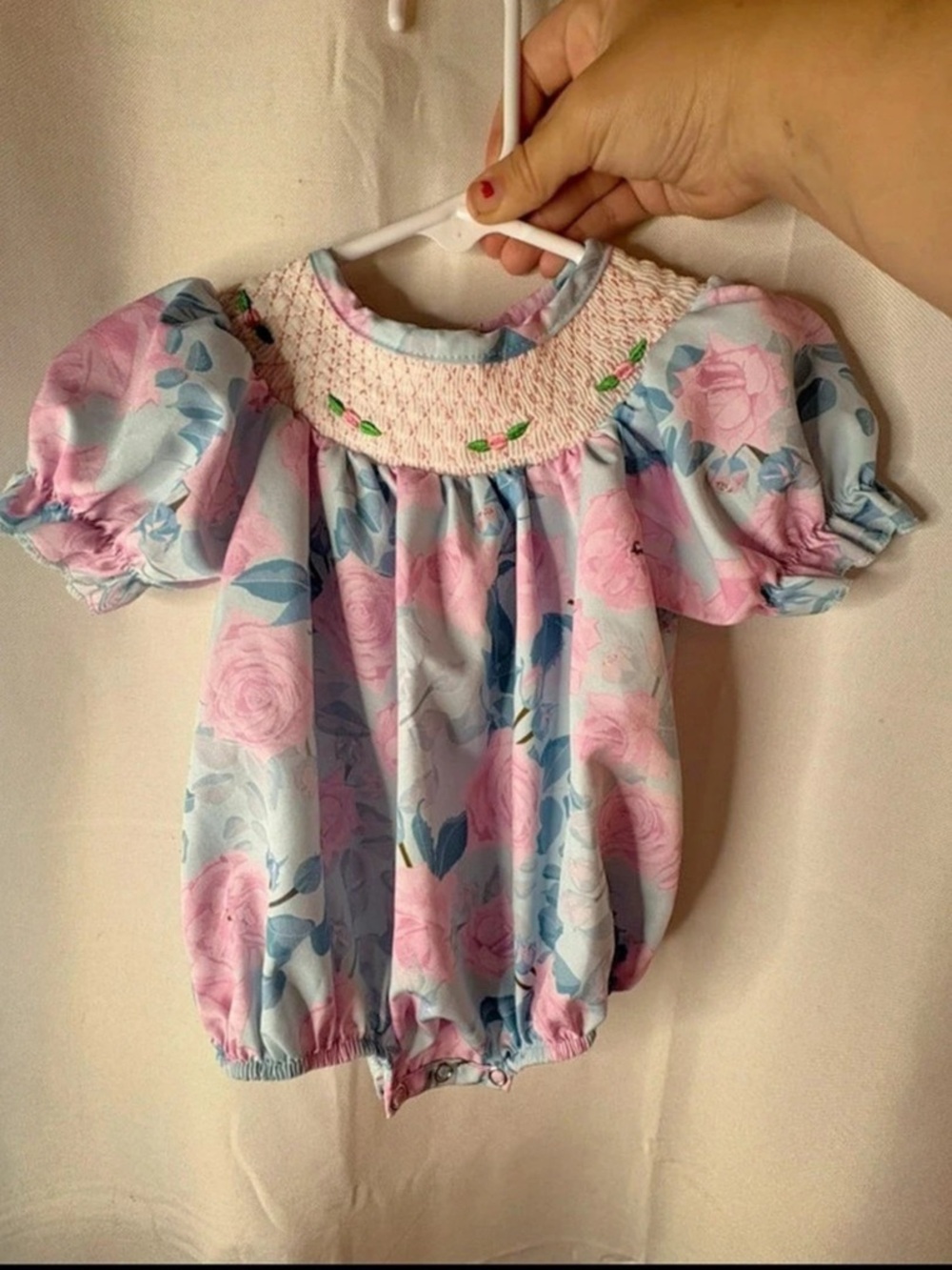 Smocked Floral Puff Sleeve Romper Baby 3-6M